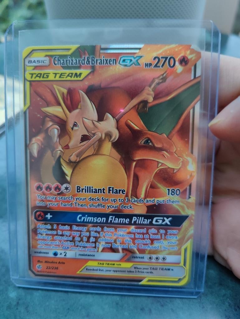 Charizard & Braixen GX Tag Team - 22/236, Ophalen of Verzenden, Zo goed als nieuw, Losse kaart, Foil