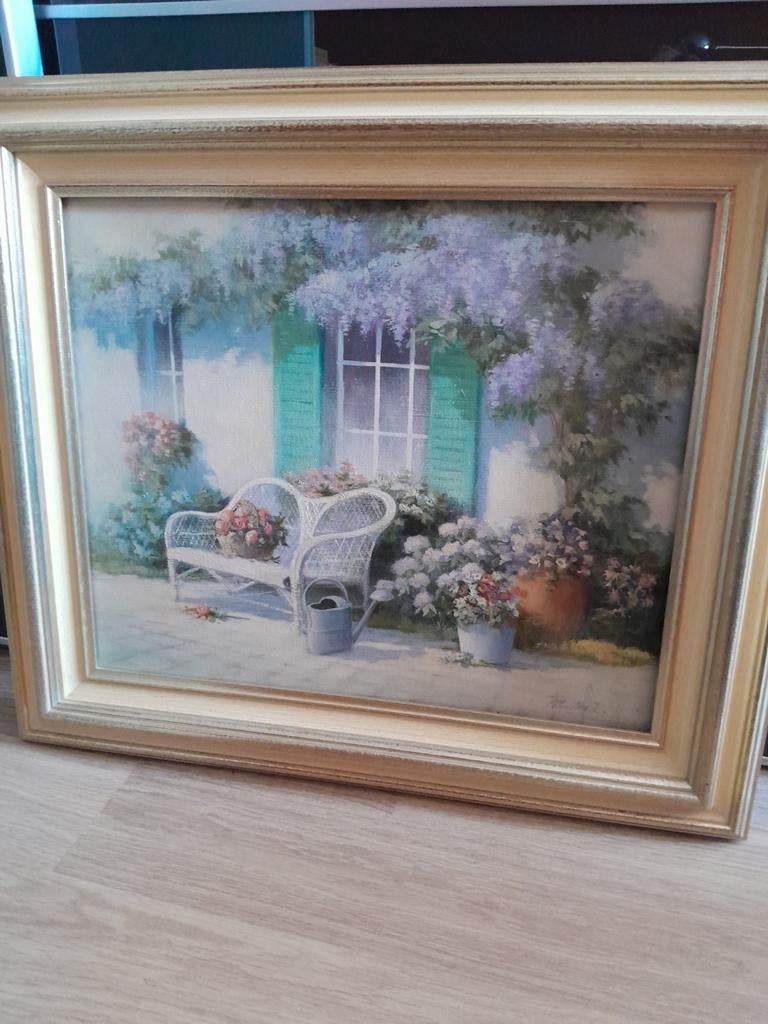 Olieverf Schilderij - Tuin met Bloemen, Antiek en Kunst, Kunst | Schilderijen | Klassiek, Ophalen