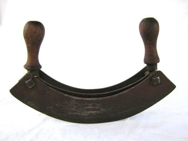 Antiek dubbel wiegemes - kruidenmes - Mezzaluna, Antiek en Kunst, Ophalen