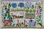 Borduurwerk, zijde, bloem, tuin, vogel, vintage, Ophalen
