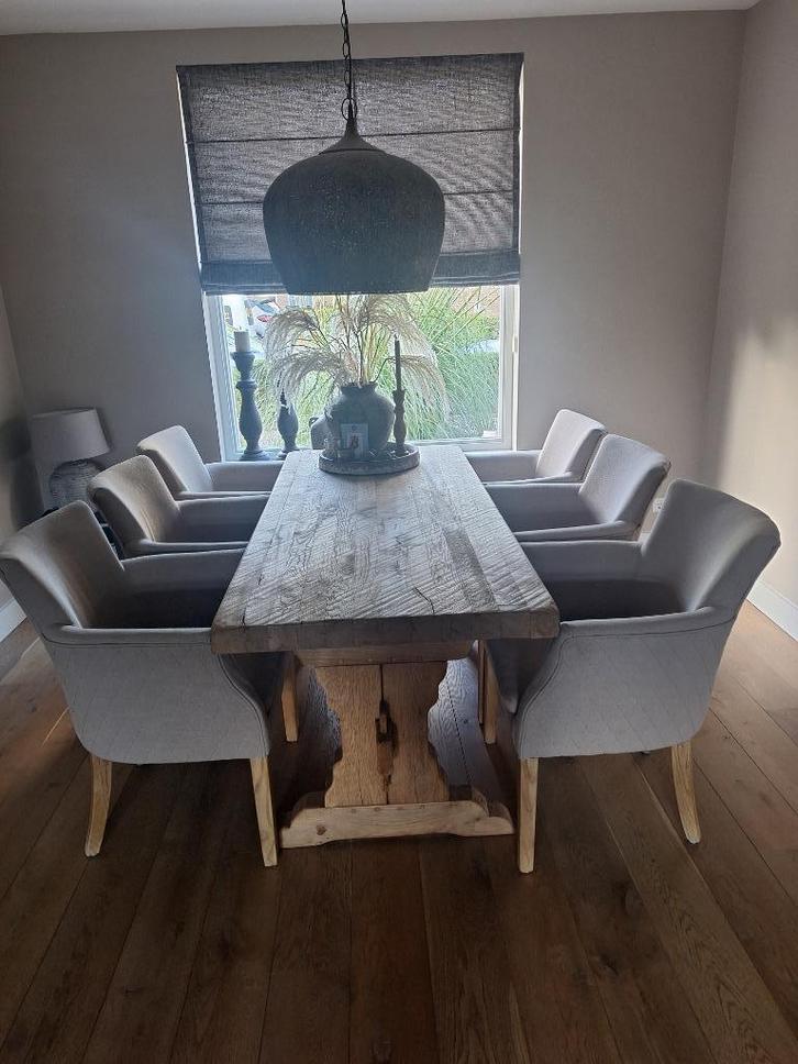 Mooie frans eiken kloostertafel en 6 landelijke stoelen, Huis en Inrichting, Overige Huis en Inrichting, Zo goed als nieuw, Ophalen