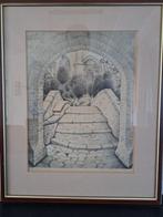 Ets van brug in Brugge - van Jan Strube, Antiek en Kunst, Ophalen of Verzenden