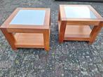 Kersen houten bijzettafels met glazen blad / salontafel, 50 tot 100 cm, Vierkant, Minder dan 50 cm, Kersenhout