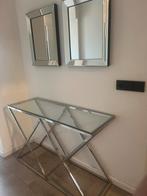 Sidetable Zilver met Glas + 2 Spiegels Gratis!, Huis en Inrichting, Tafels | Sidetables, Ophalen, 100 tot 150 cm, Glas, Zo goed als nieuw