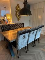 Dubbelman design eettafel set, Ophalen, Gebruikt, 6 tot 8 stoelen