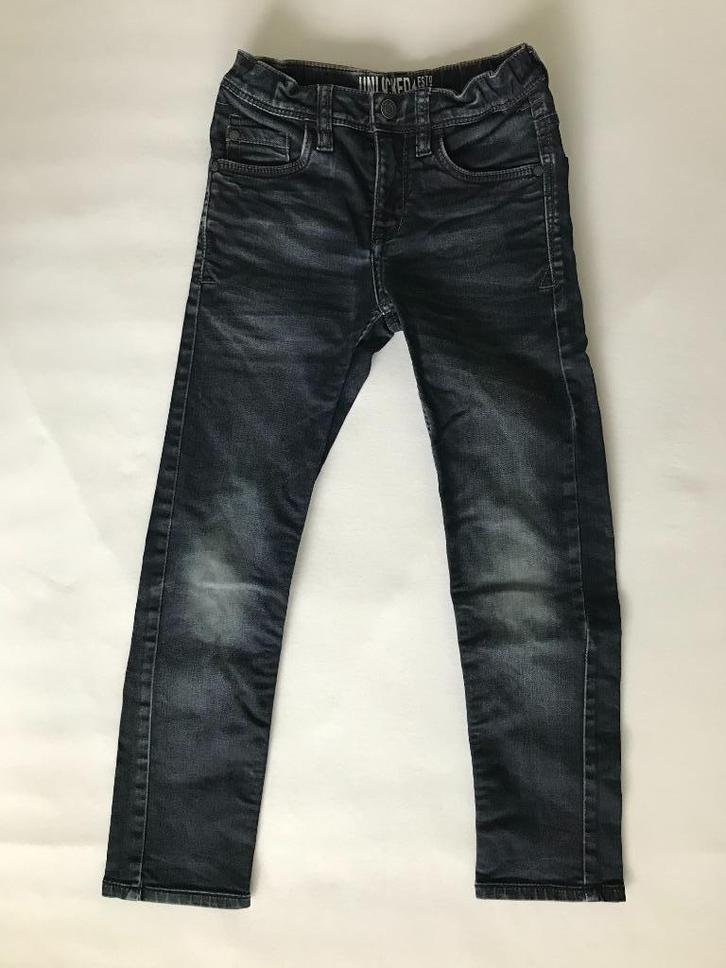 Unlocked spijkerbroek -128/ Donkerblauw smal model.ZGAN, Kinderen en Baby's, Kinderkleding | Maat 128, Zo goed als nieuw, Jongen