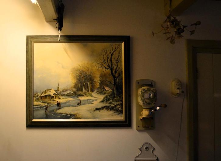 Schilderij winters tafereel P. Verloop Piershil, Antiek en Kunst, Kunst | Schilderijen | Klassiek, Ophalen