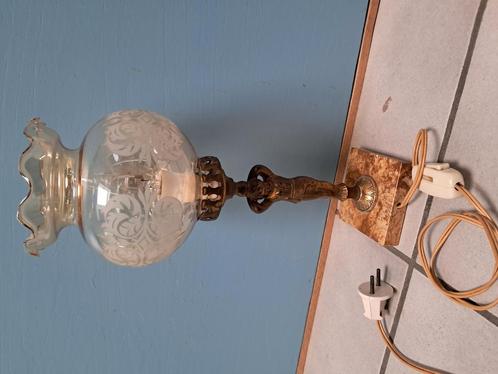 vintage tafellamp koper marmer glas lamp, Antiek en Kunst, Antiek | Lampen, Ophalen of Verzenden