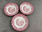 3 Diepe borden 21 cm Ridgway Old England roze wit, Ophalen of Verzenden