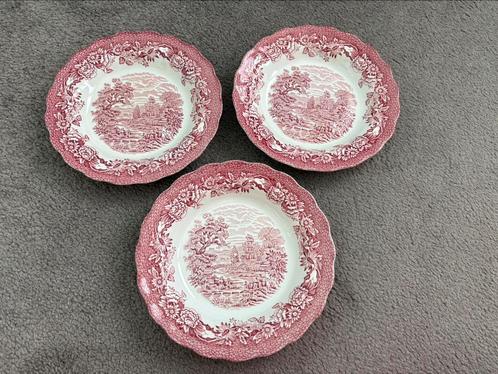 3 Diepe borden 21 cm Ridgway Old England roze wit, Antiek en Kunst, Antiek | Servies los, Ophalen of Verzenden