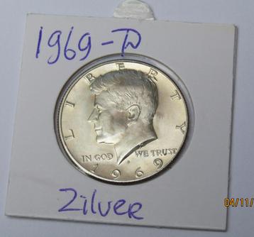**  1969-D  -  USA  -  Half Dollar Kennedy  -  ZILVER  ** beschikbaar voor biedingen