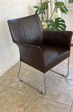 Bruine lederen stoel metalen frame, design Bert de Plantagie, Ophalen, Gebruikt, Bruin, Leer