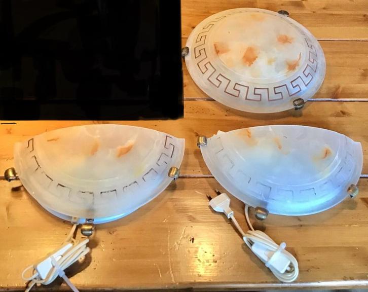SET VAN 3 GRIEKSE LAMPEN, Huis en Inrichting, Lampen | Wandlampen, Gebruikt, Glas, Metaal, Ophalen of Verzenden