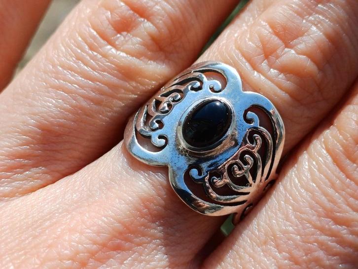 Vanoli 925 zilveren ring met onyx maat 18,5, Sieraden, Tassen en Uiterlijk, Ringen, Nieuw, Dame, 18 tot 19, Zwart, Zilver, Met edelsteen