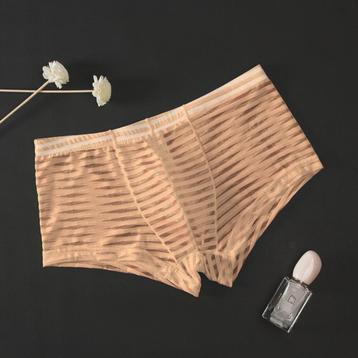 Beige doorzichtige gestreepte heren boxer onderbroek bruine beschikbaar voor biedingen
