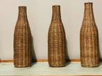 Rustieke Franse rieten hoezen voor glazen flessen, set van 3, Gebruikt, Overige kleuren, Ophalen of Verzenden, Glas