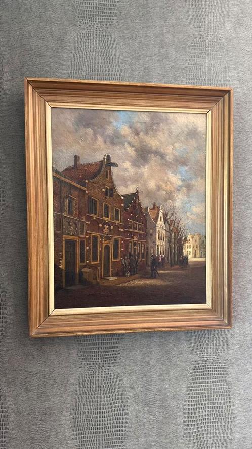 Olieverfschilderij in lijst G.L. Brinkmans - Stadsgezicht, Antiek en Kunst, Kunst | Schilderijen | Klassiek, Ophalen of Verzenden