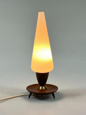 Vintage Tafellampje, Teakhout Met Glas, Denemarken 1960's beschikbaar voor biedingen