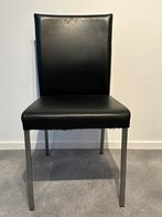 6 Leren eetkamer stoelen met RVS frame. In zeer goede staat, Huis en Inrichting, Stoelen, Ophalen, Zwart, Leer, Zo goed als nieuw