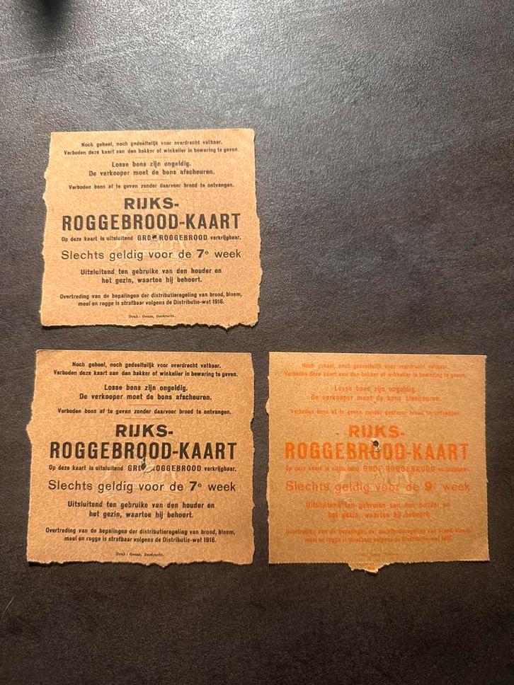 Originele Rijks-Roggebrood-kaarten 1916 Oorlogsrantsoen, Verzamelen, Militaria | Algemeen, Overige soorten, Overige typen, Nederland