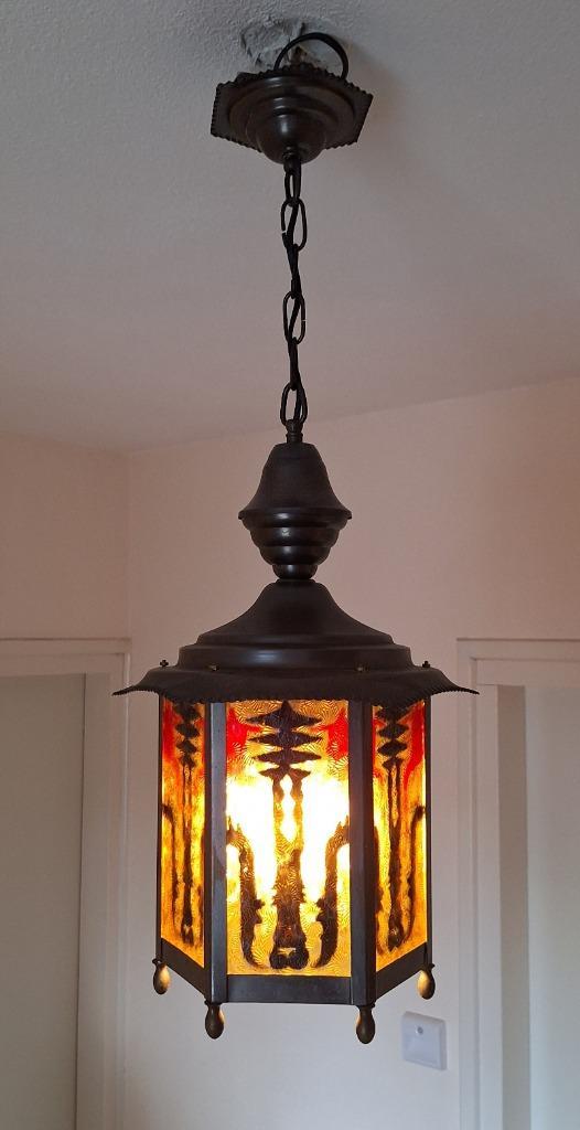HALLAMP AMSTERDAMSE SCHOOL, Huis en Inrichting, Lampen | Hanglampen, Zo goed als nieuw, 50 tot 75 cm, Glas, Overige materialen