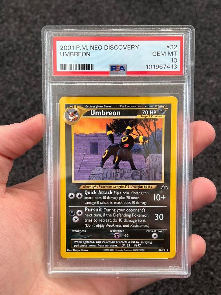 Pokémon PSA 10 Umbreon NonHolo #32 Neo Discovery LOW POP 116, Hobby en Vrije tijd, Verzamelkaartspellen | Pokémon, Zo goed als nieuw