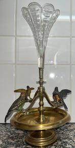 Antiek vaasje, voet en beweegbare vogels zijn van koper, Ophalen of Verzenden