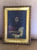 Oud schilderij van Jesus,schilderij jongetje met sigaret,, Antiek en Kunst, Ophalen