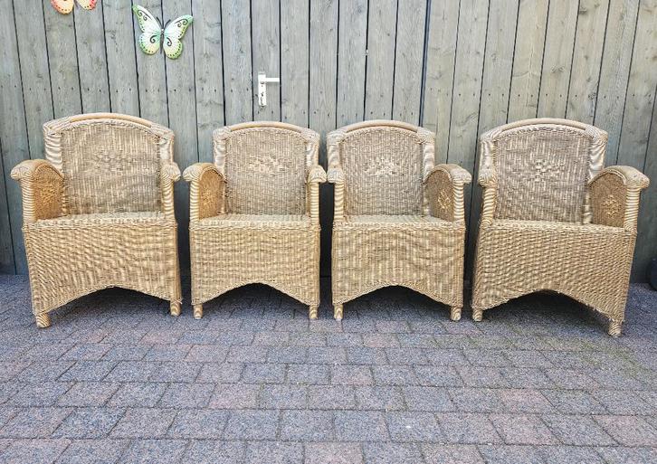 4 Rotan stoelen inclusief stoelkussens, Huis en Inrichting, Stoelen, Gebruikt, Vier, Hout, Riet of Rotan, Overige kleuren, Ophalen of Verzenden