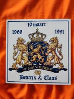 Tegeltje 50 jarig huwelijk Beatrix en Claus handgeschilderd, Nederland, Overige typen, Ophalen of Verzenden, Zo goed als nieuw