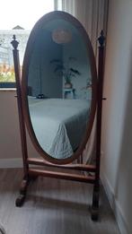 ANTIEK: ovale staande houten passpiegel, Antiek en Kunst, Ophalen, Ovaal, 150 tot 200 cm