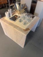 Vintage travertine bijzettafel, Minder dan 55 cm, Zo goed als nieuw, Hout, Ophalen