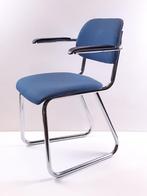 Vintage design stoel met buisframe in gispen stijl, Huis en Inrichting, Stoelen, Ophalen, Metaal, Gebruikt, Blauw