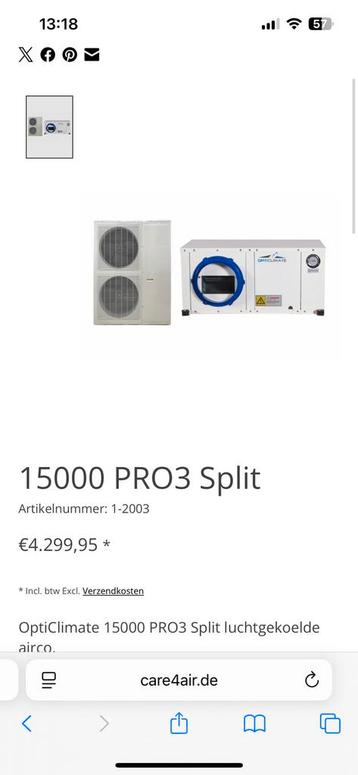 Opticlimate 15000 split luchtgekoeld 2x beschikbaar voor biedingen