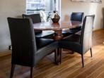 Eethoek ronde eetkamertafel eettafel met 4 leren stoelen, Huis en Inrichting, Complete eetkamers, Ophalen, Gebruikt, Landelijk
