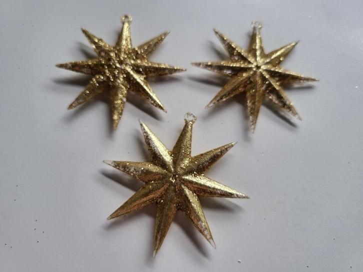 3 nieuwe goudkleurige kerststerren voor in de kerstboom, Diversen, Kerst, Nieuw, Ophalen of Verzenden