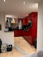 Rode hoek keuken met zwart granieten aanrechtblad, Huis en Inrichting, Ophalen, Gebruikt, Hoekkeuken, Graniet of Steen
