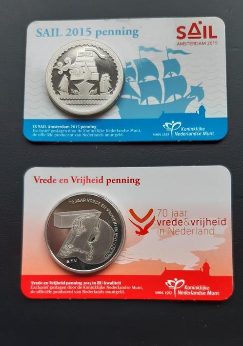 2x coincards= De Sail Amsterdam en Vrede en Vrijheid, Postzegels en Munten, Penningen en Medailles, Ophalen of Verzenden