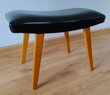Vintage Deens voetenbankje - Zwart skai leder bekleed beschikbaar voor biedingen