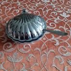 Vintage chromen boterbakje schelpvorm blauw glazen binnenbak, Verzenden