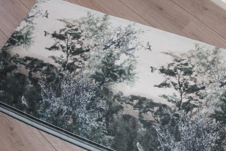 Vitrage stof - chiffon/polyester - blauw/grijs vogels #2380, Hobby en Vrije tijd, Stoffen en Lappen, Nieuw, Polyester, 120 cm of meer