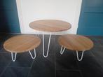 Set salontafels eikenhout diameter 50-50-70, Huis en Inrichting, Tafels | Salontafels, Ophalen, Gebruikt, 50 tot 100 cm, 50 tot 100 cm