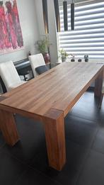 Massief houten eettafel, Ophalen, Gebruikt, 200 cm of meer, 50 tot 100 cm