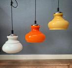 Glazen hanglamp (per stuk) wit geel - vintage retro lamp, Ophalen, Gebruikt, Glas, Onbekend