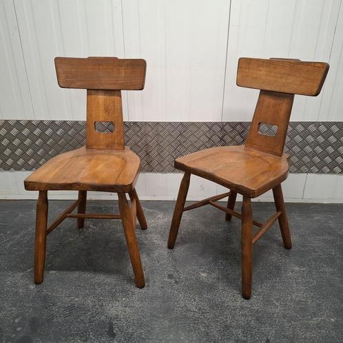 Vintage brutalist houten stoel stoelen eetkamerstoelen, Huis en Inrichting, Stoelen, Gebruikt, Twee, Hout, Overige kleuren, Ophalen
