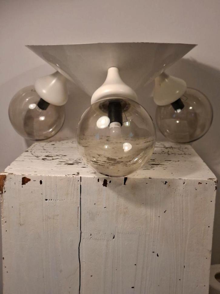 Spaceage plafondlamp, Huis en Inrichting, Lampen | Plafondlampen, Zo goed als nieuw, Hout, Metaal, Ophalen of Verzenden