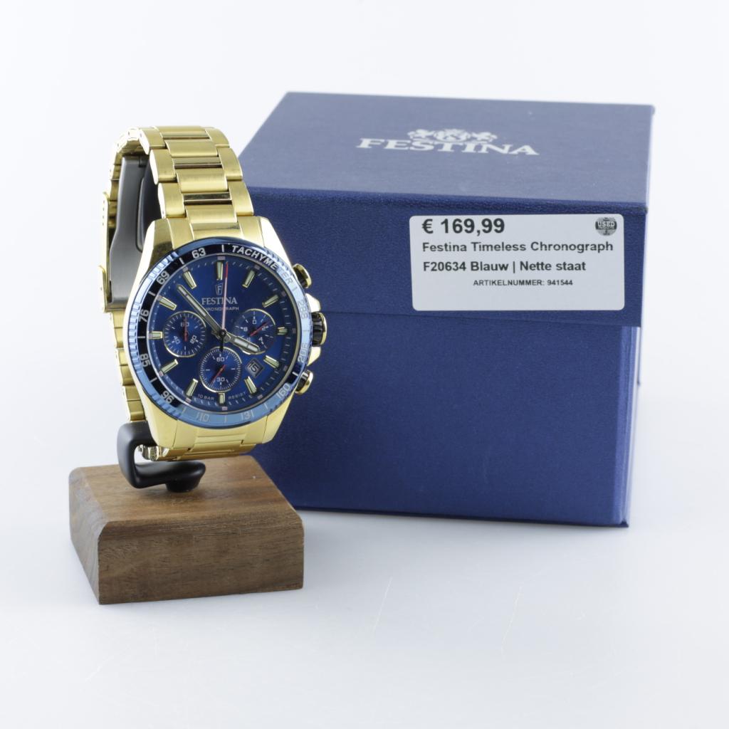 Festina Timeless Chronograph F20634 Blauw | Nette staat, Sieraden, Tassen en Uiterlijk, Horloges | Heren, Festina, Zo goed als nieuw