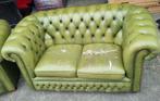 Vintage Chesterfield bankstel groen + BEZORGING GRATIS, Gebruikt, Chesterfield, Leer, Ophalen of Verzenden