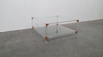 Vintage coffee table lucite & brass Charles Hollis Jones 70s beschikbaar voor biedingen