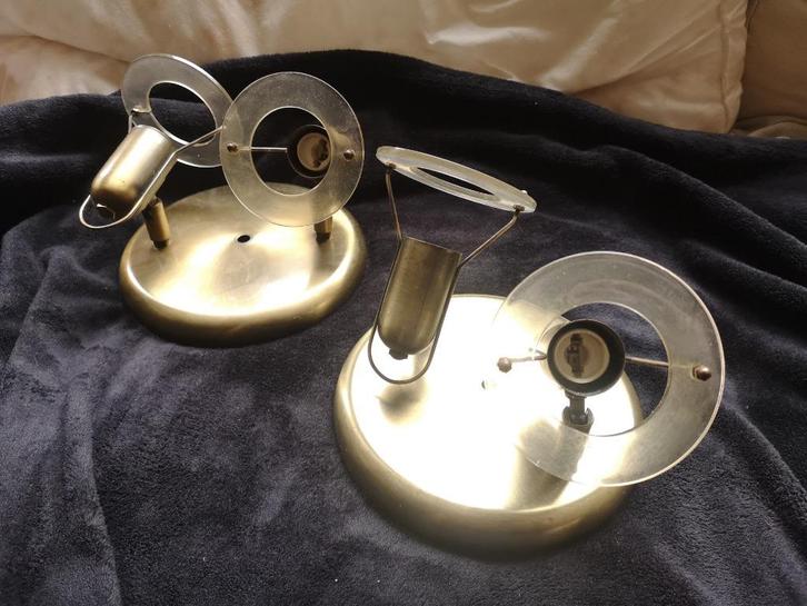 Plafondspots goudkleurig 2x, Huis en Inrichting, Lampen | Spots, Gebruikt, Plafondspot of Wandspot, Metaal of Aluminium, Ophalen of Verzenden